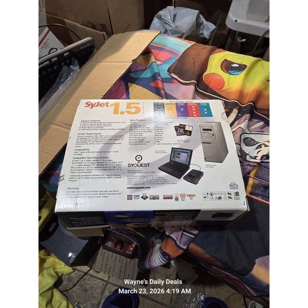 SyQuest SyJet 1.5GB External SCSI Drive w/ Box, Power, Manuals – Vintage Mac PC